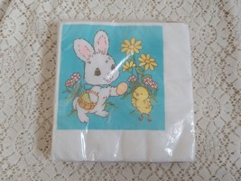 Vintage Hallmark Easter Napkins Cute Bunny Rabbit and Baby Chick on Blue - $12.19