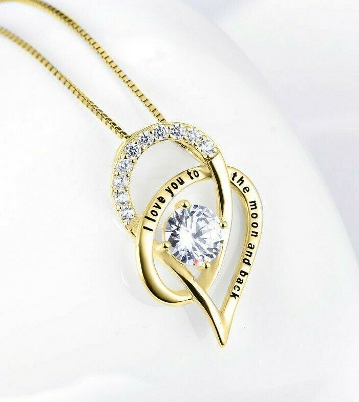 I Love You Half Heart Pendant  18 Necklace for Women 10K Yellow Gold ITALY