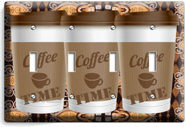 Coffee Time Paper Cup Light Switch 4 Gang Plate Room Kitchen Cafe Shop Art Decor - $18.59