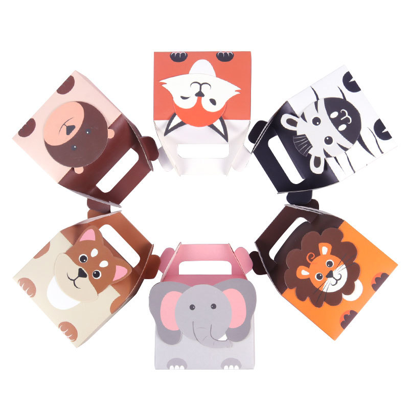 5pcs Cartoon Animal Fox Lion Elephant Gift Box Safari Wild Animals Happy Birthda - $10.92