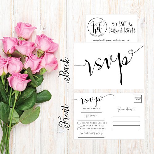 50 Blank RSVP Cards, RSVP Postcards No Envelopes Needed, Response Card