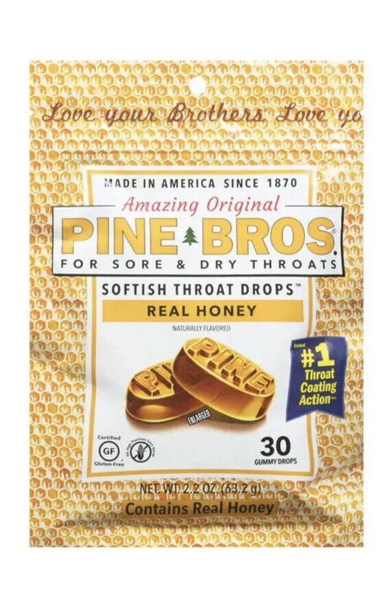 Pine Bros Throat Drops Real Honey 30 Gummy Drops Softish Dry Mouth
