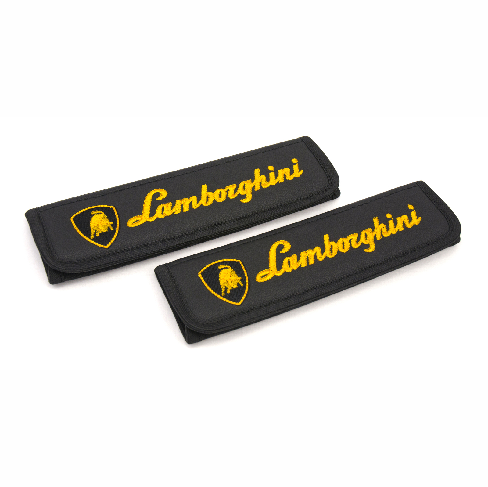 Image of Lamborghini seat belt covers Leather shoulder pads Accessories with emblem