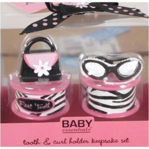 Image 0 of Baby Girl Pink Zebra Tooth and Curl Keepsake Gift Set