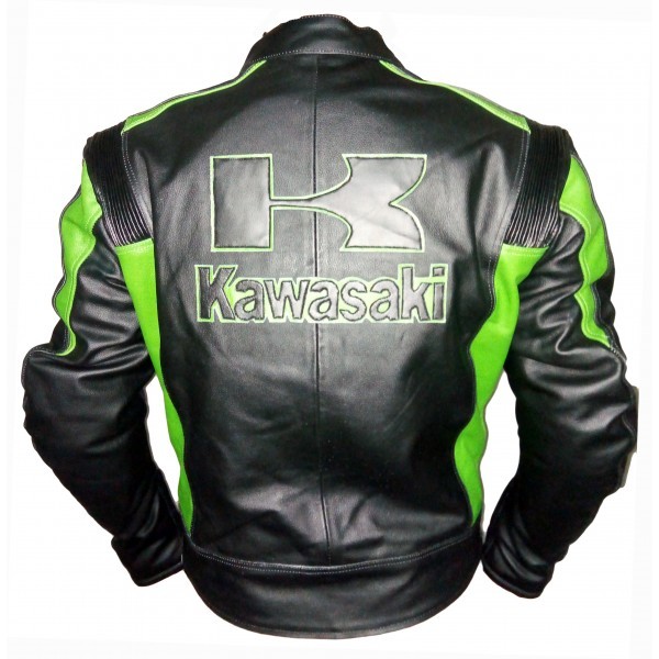 KAWASAKI BLACK GREEN COWHIDE RACING MOTORCYCLE LEATHER JACKET WITH