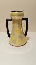 Czech Pearl Lusterware Vase with Black Handles Rim 5 1/2 in Tall Mark Re... - $8.75