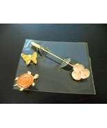 Vintage Enamel Butterfly Turtle Flower Stick Pin Gold tone Brooch set lot - $9.89