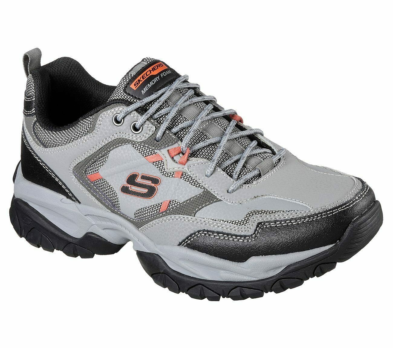 Skechers Gray Orange Shoes Men Wide Fit Memory Foam Sport Comfort ...