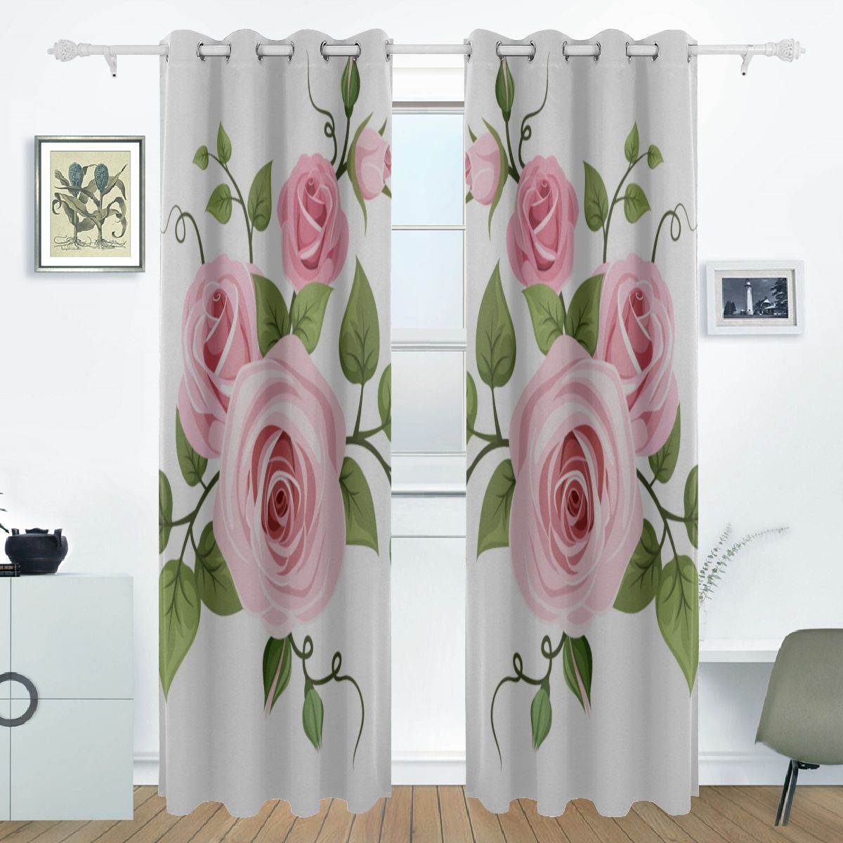 Curtain Bedroom Girl Dream Romantic Beautiful Pink Rose Print Curtains ...
