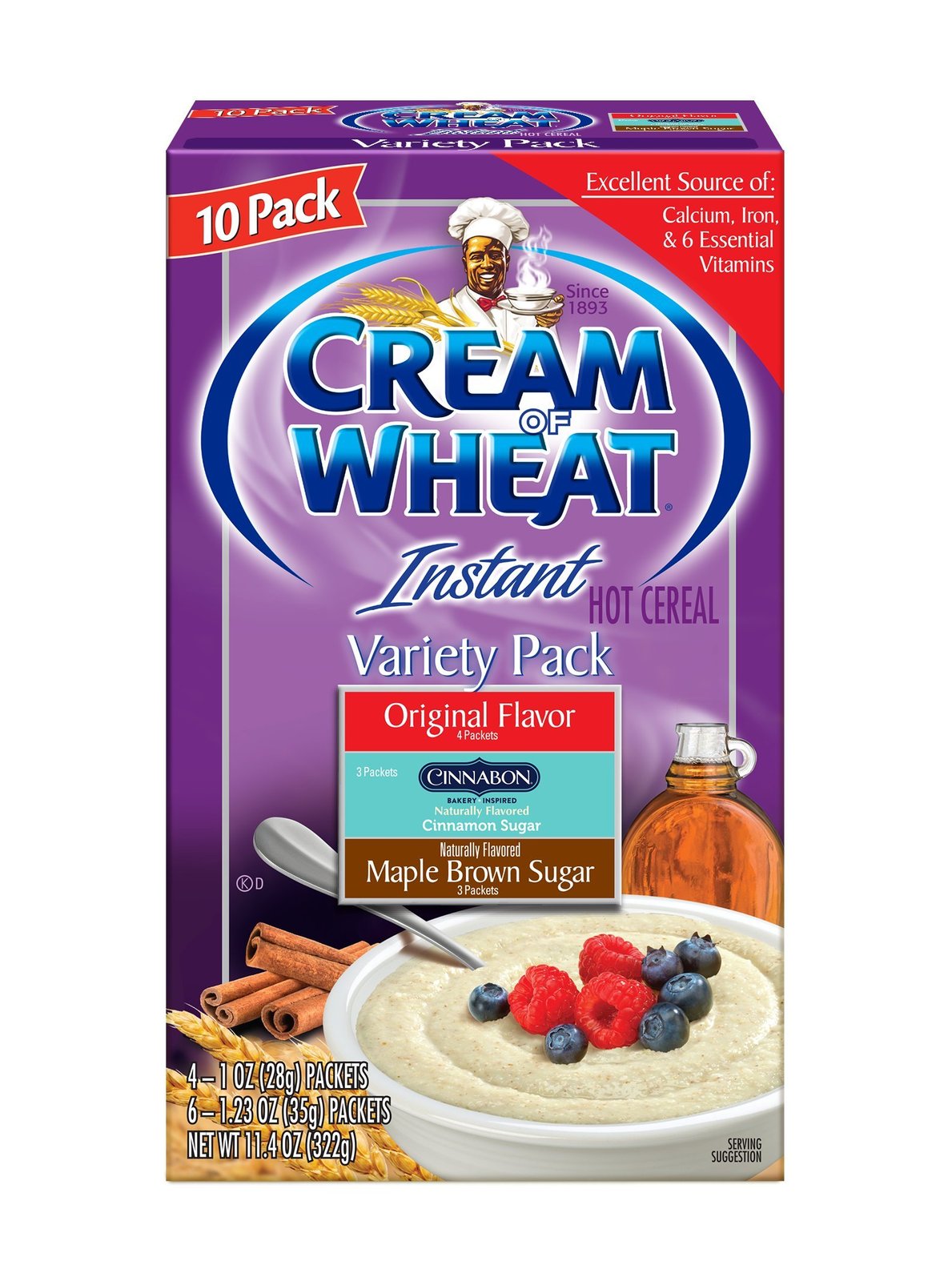 Cream of Wheat, Hot Cereal, Variety Pack,10 Packets Each Box of 11.4