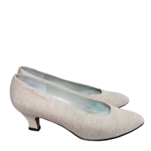 Liz Claiborne Women Beige Canvas Slip On Low Block Heels Almond Toe Shoe... - $30.00