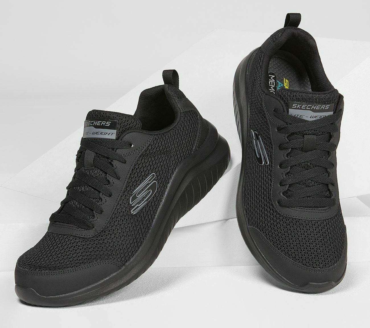 Skechers Black Shoes Men Memory Foam Walk Train Sport Comfort Casual ...