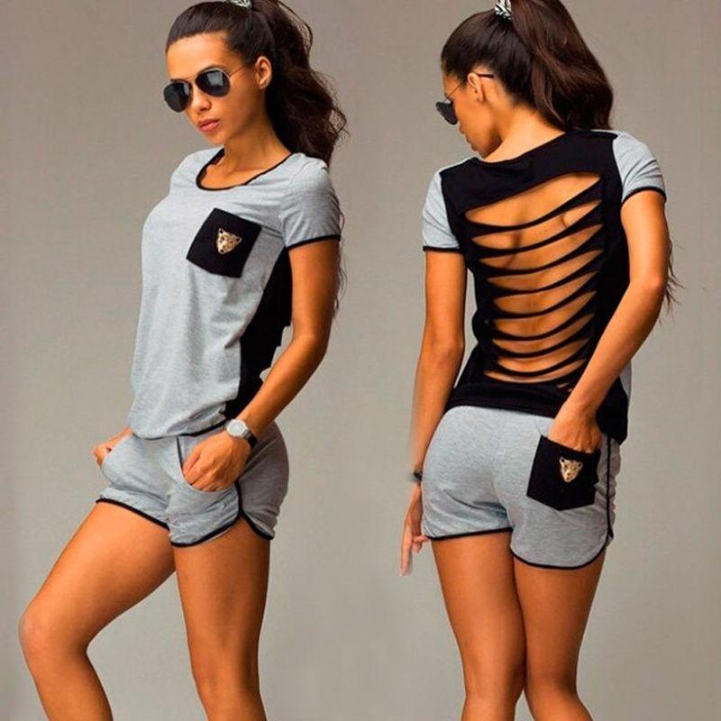 Image of Sexy Women Short Sleeve T shirt Top Sportwear Shorts Pants Tacksuit Outfit