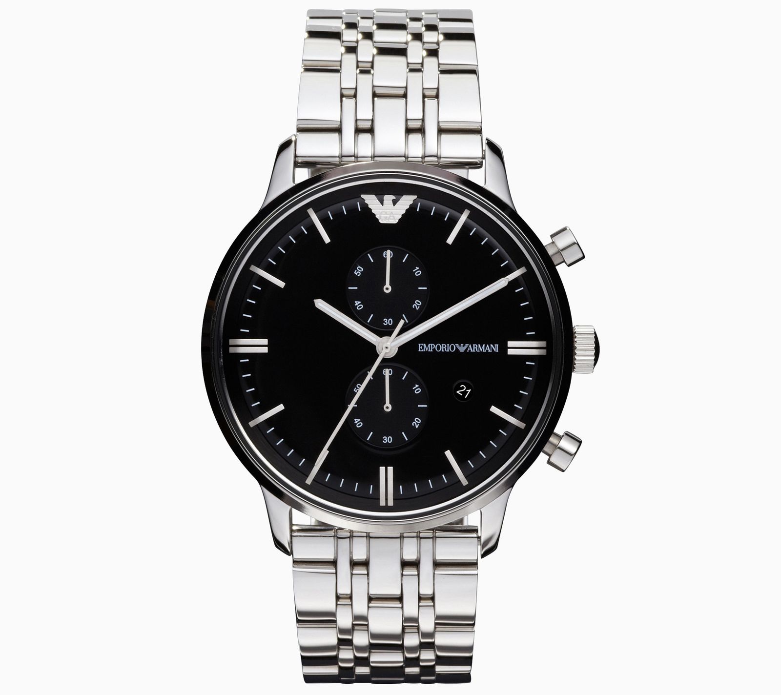 Emporio Armani Men Analog Stainless Steel Silver with Black Dial AR0389