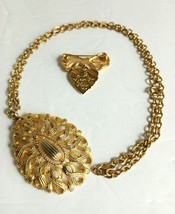 Avon Heart Bow I love you Mother Brooch and Goldtone Pendant Necklace lot - $44.55