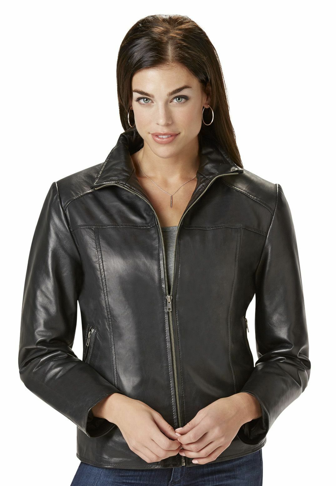 Women’s Excelled Lambskin Leather Scuba Jacket Black L #NK8T7-908 ...