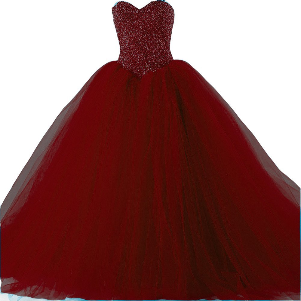 Kivary Formal Tulle Heavy Beaded Ball Gown Long Prom Dresses Quinceanera Wine Re