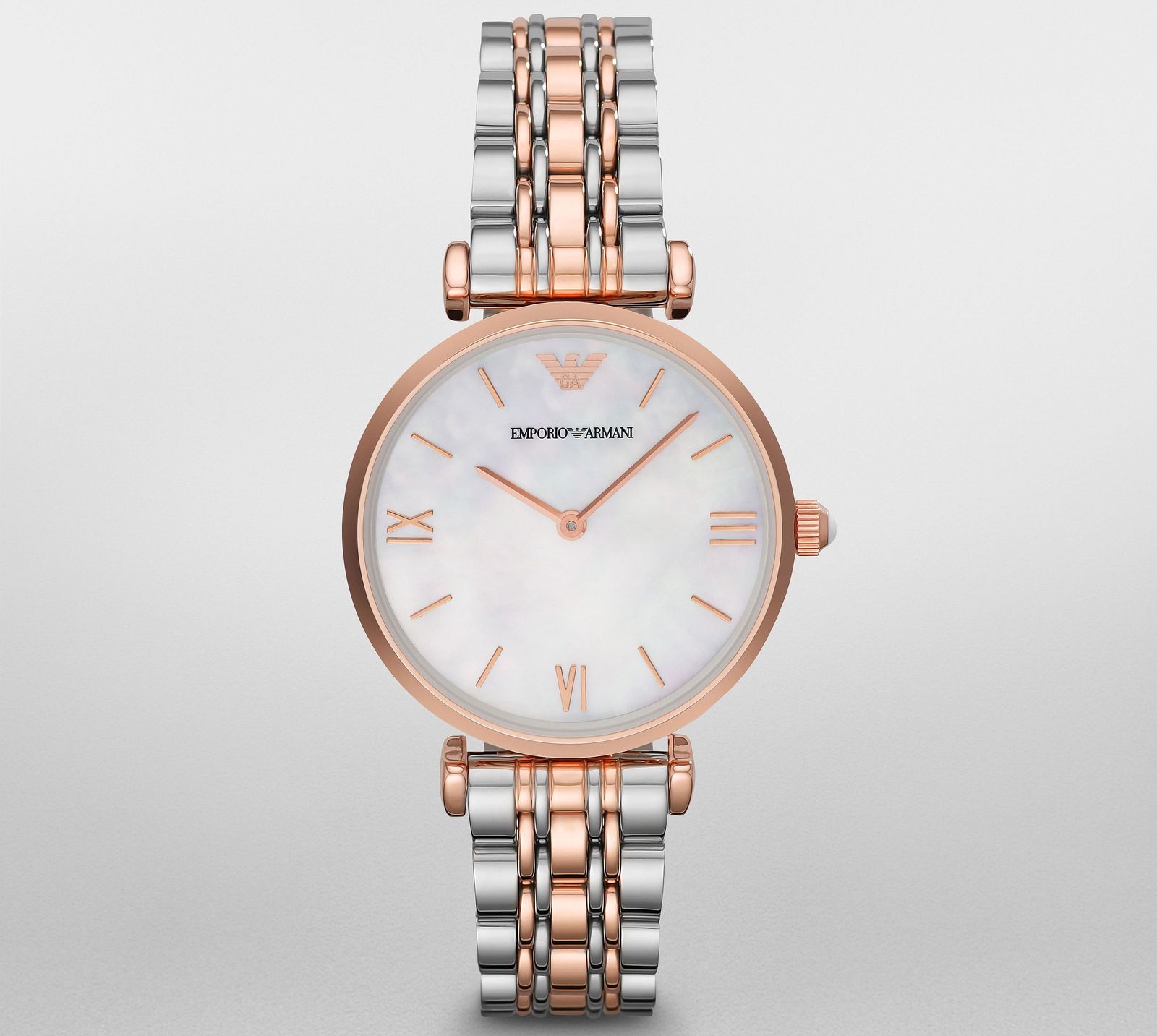 Emporio Armani Silver Two-Tone Mother of Pearl Dial Ladies Watch AR1683