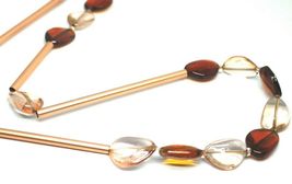 ROSE NECKLACE AMBER PINK ROUNDED DROPS OF MURANO GLASS TUBE ALTERNATE 40" LONG image 3