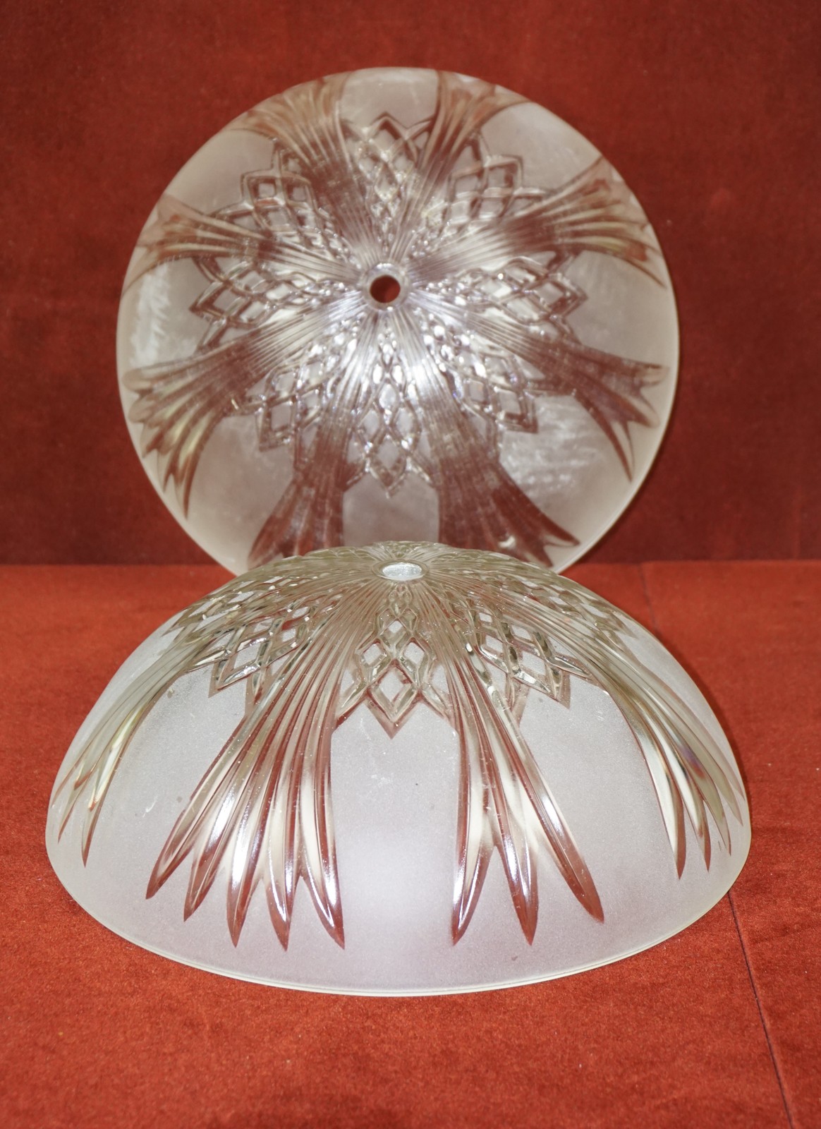 Vintage Ceiling Mount Light Cover Clear & Frosted Crystal Cut Glass