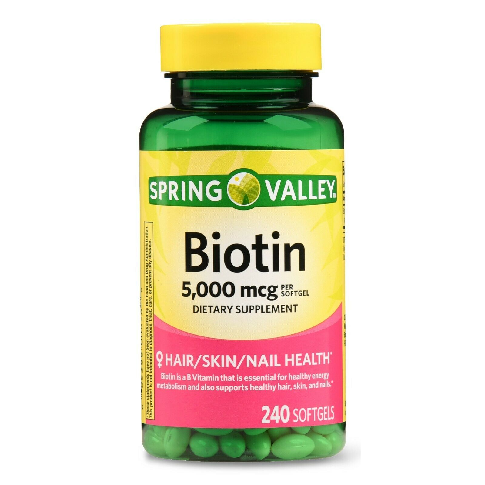 Primary image for SPRING VALLEY BIOTIN SOFTGELS, 5000 MCG, 240 COUNT..+