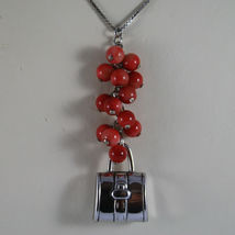 .925 RHODIUM SILVER NECKLACE WITH RED CORAL BAMBOO AND BAG CHARM image 3