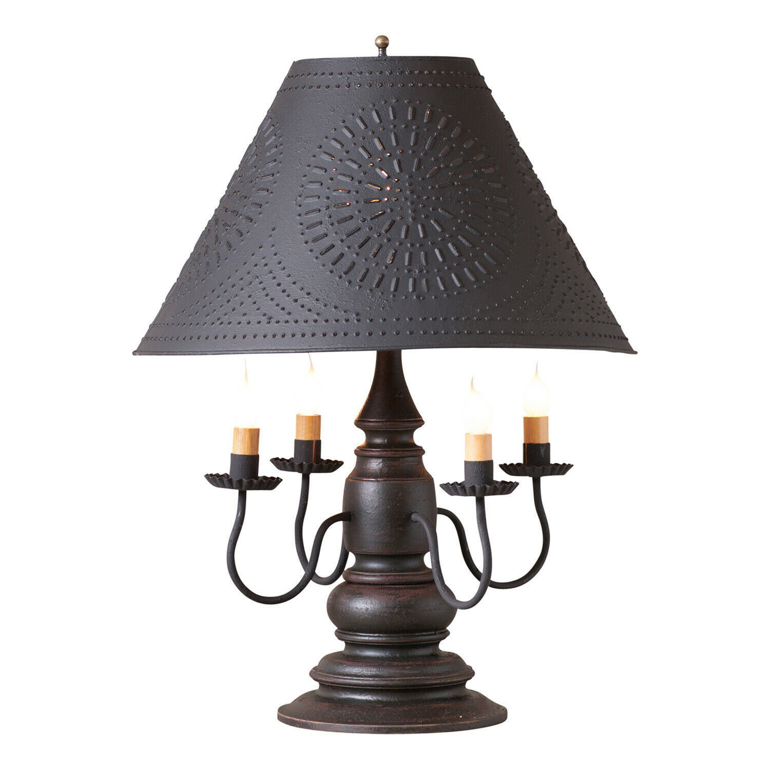 3Way COLONIAL TABLE LAMP with Punched Tin Shade Distressed Black
