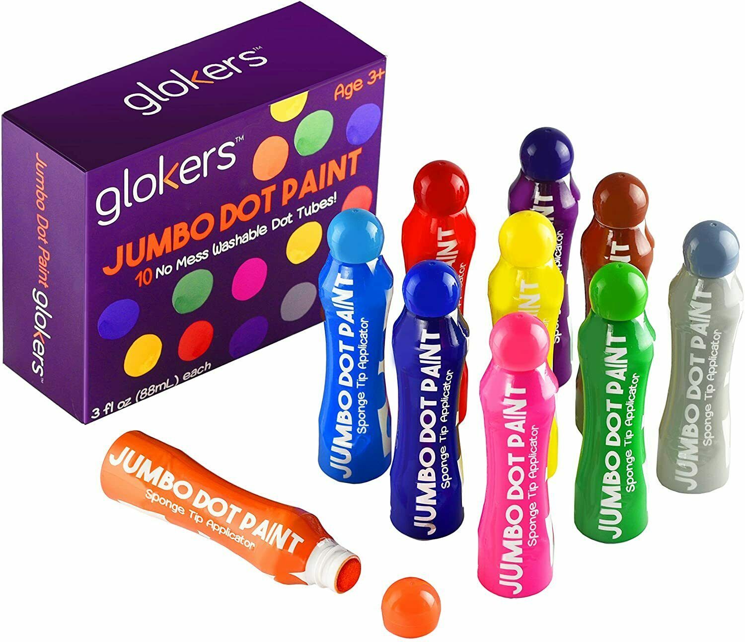 Glokers Jumbo Washable Dot Markers for Kids (10 Colors) No Mess, Daub Tubes