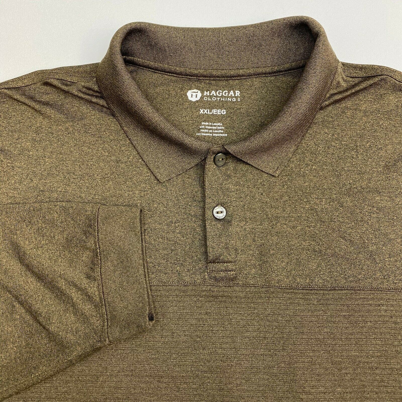 Haggar Polo Shirt Mens XXL Brown Long Sleeve Polyester Casual Golf Polos