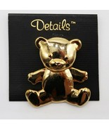 Cute Modern Details Gold tone teddy bear articulated brooch on original ... - $5.00