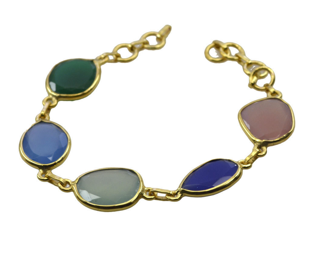Fashion Gold Plated Multi Gemstone Bracelets Women Jewelry FTHU22JJB40
