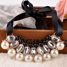 Cute Style Fashion Women Ribbon Gem Choker Bib Collar Necklace Pendant Necklaces - $6.65