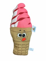Goffa Ice Cream Cone Soft Serve Swirl Pink 13&quot; Pillow Plush Smiley Face ... - $7.99