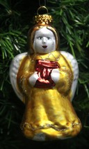 Hand Blown & Painted Mercury Style Glass Gold Angel Christmas Tree Ornament - $14.88