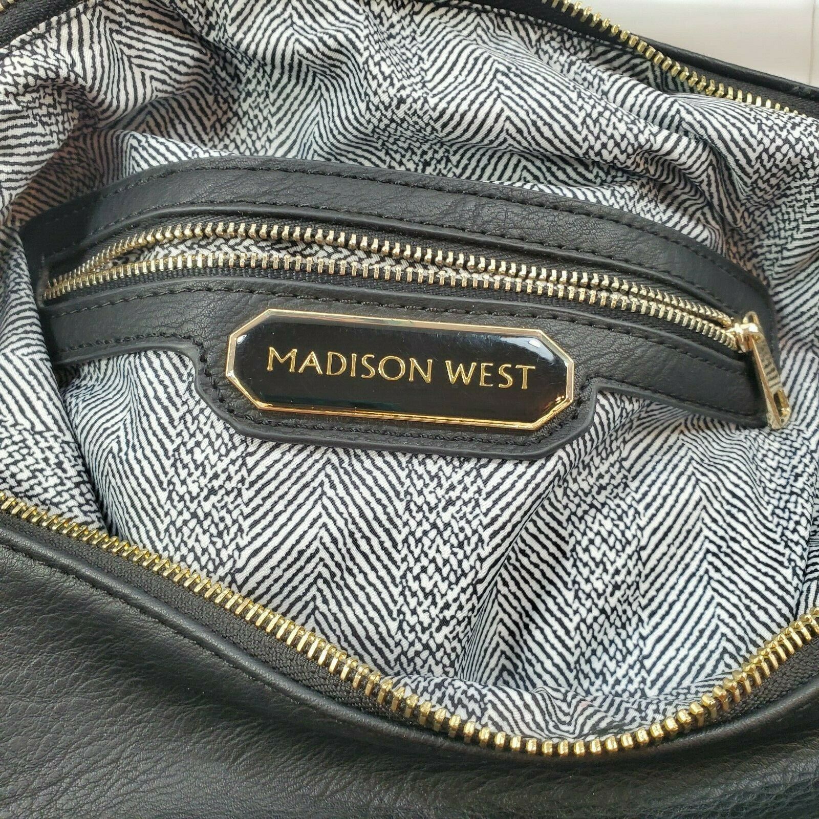 Madison West Black Weave Purse Satchel Woven Man Made Faux Leather