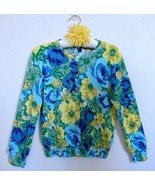 Lands' End Cardigan Sweater XS/P 2-4 100% Supima Cotton Floral Print Blue Yellow - $19.99