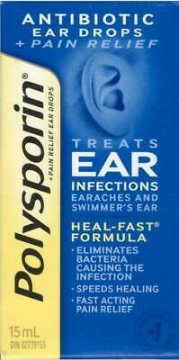 Polysporin Antibiotic Ear Drops Treats Ear Infections 2 x 15ml Canada