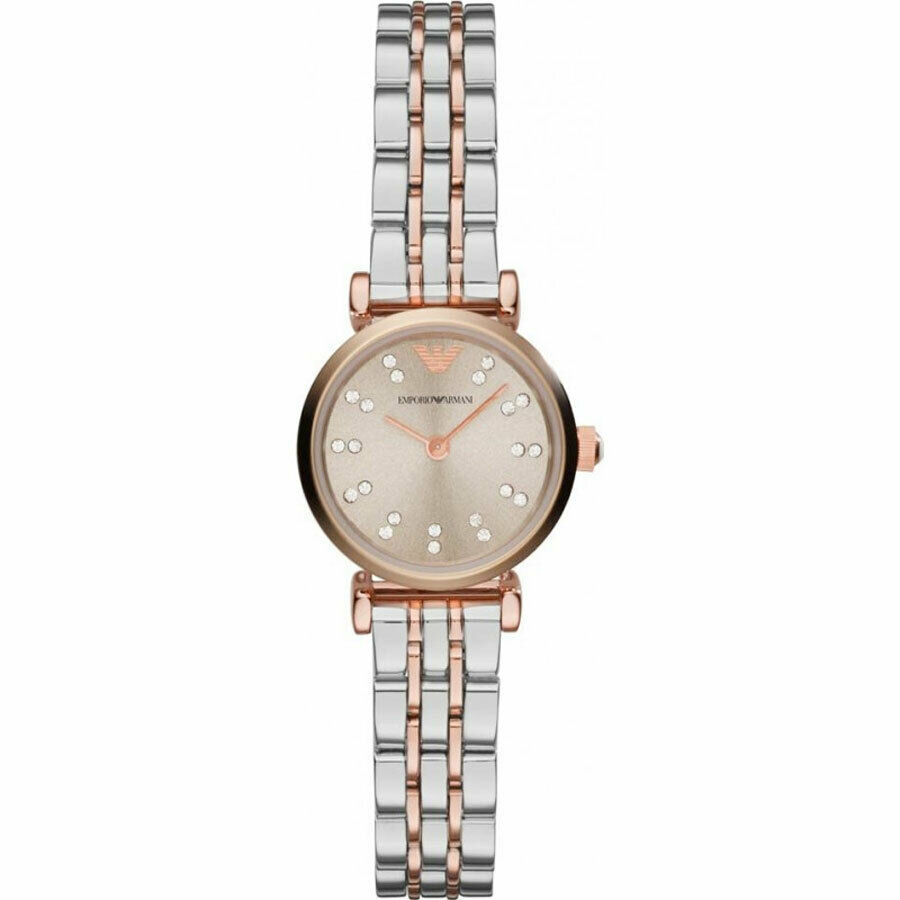 New Emporio Armani Women's Silver Dial Two Tone Stainless Steel Watch ...