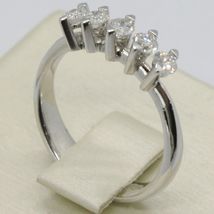 18K WHITE GOLD BAND RING WITH 5 DIAMONDS, 0.40 CARATS ENGAGEMENT, MADE IN ITALY image 3