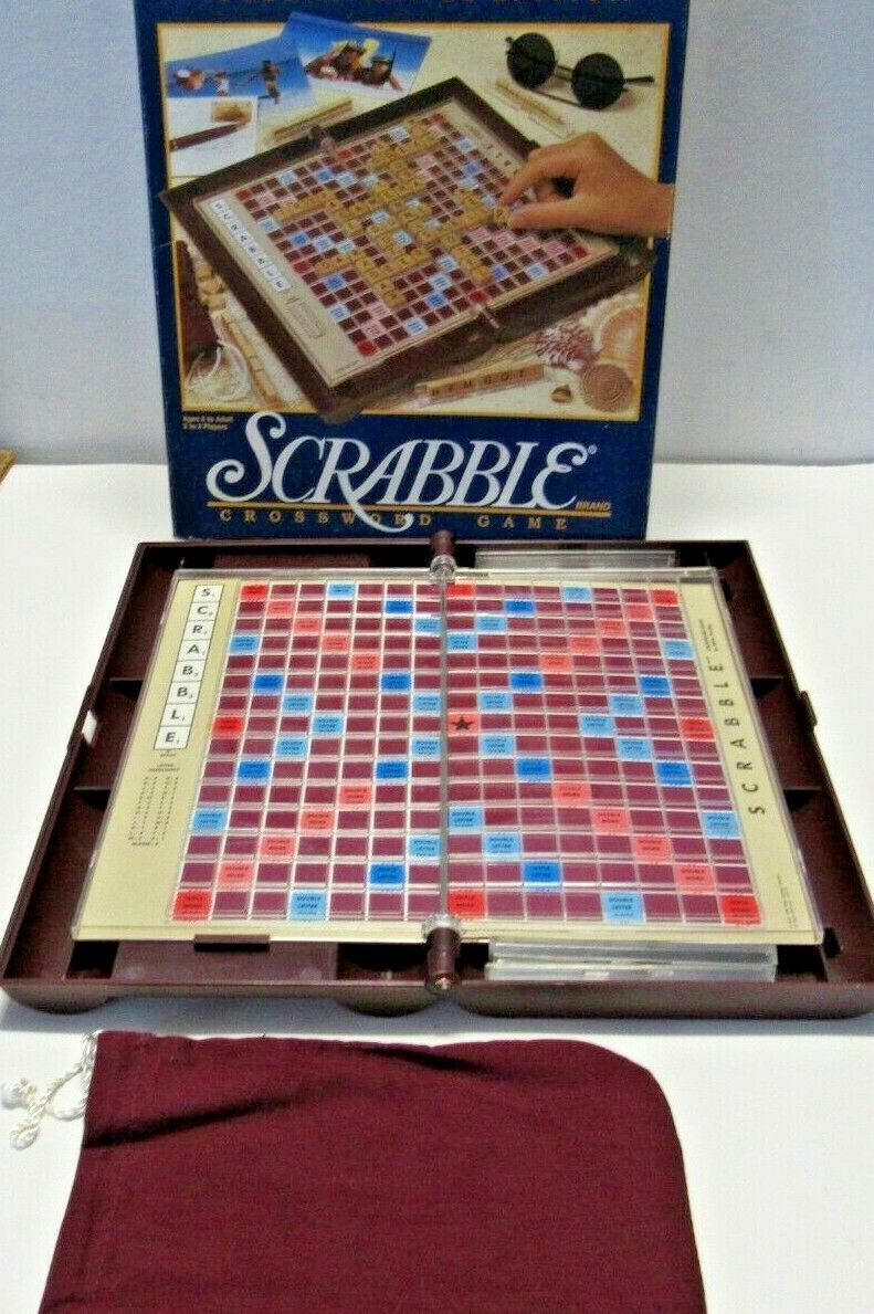 SCRABBLE DELUXE TRAVEL EDITION Milton Bradley Complete 100 MINI WOOD