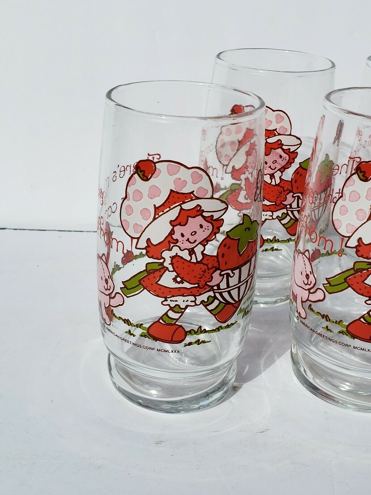 Set of 8 Strawberry Shortcake 1980 Glasses 5" There's More Where This