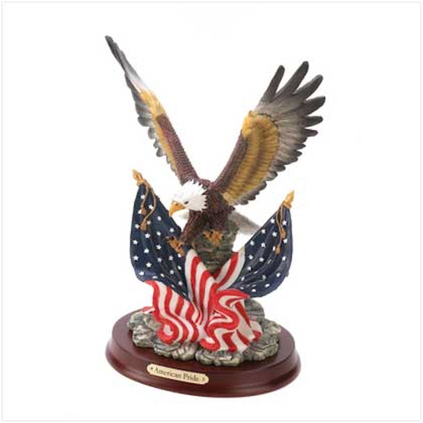 2 PATRIOTIC BALD EAGLE Statues Wings Spread American Flags Sculpture