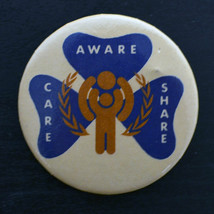 Vintage Pinback Button Pin AWARE CARE SHARE1970s p1 - £3.98 GBP