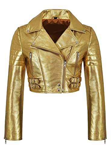 Primary image for Womens Golden Foil Metallic Short Body Brando Punk Motorcycle Biker Crop Leather
