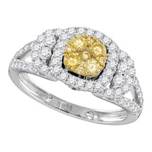 14k White Gold Round Yellow Diamond Cluster Bridal Wedding Engagement Ring 1-1/5 - $1,499.00