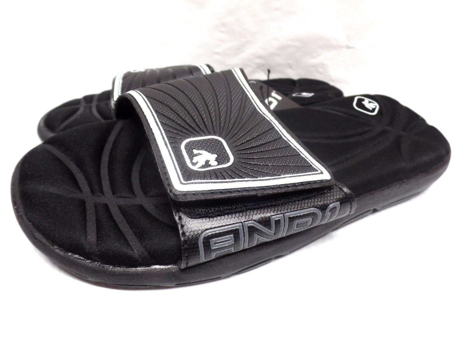 AND 1 Baller Sport Slide Sandals with Memory Foam Black & White Men's
