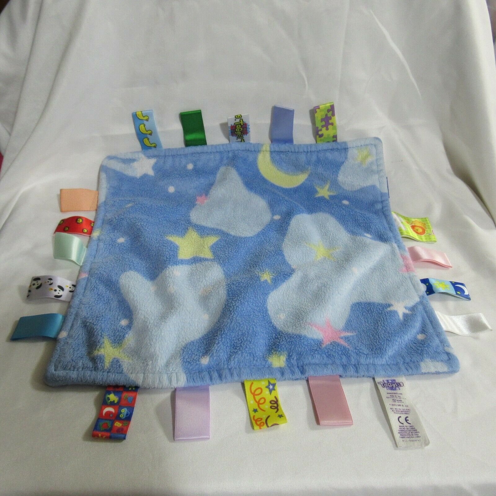 Taggie Blue Stars Baby Security Blanket Lovey Lovie Ribbons 12" Clouds