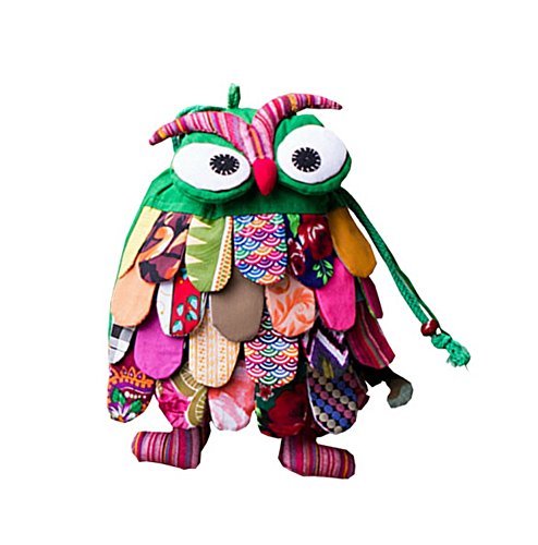 Primary image for Ethnic Style Handmade Special Kids Backpack Pretty Owl Whimsical Backpack Green