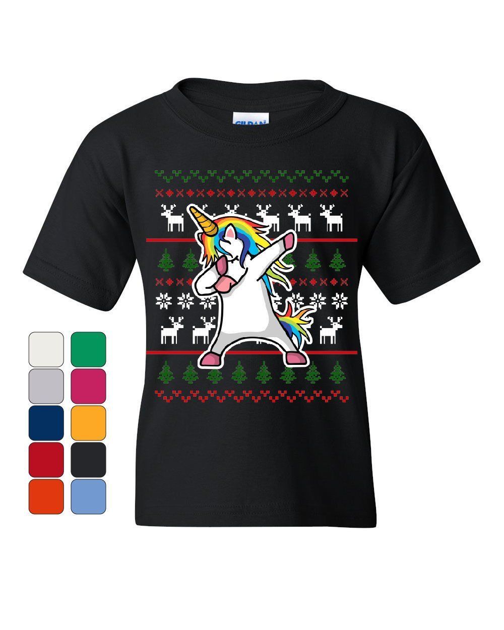 Dabbing Unicorn Ugly Sweater Youth T-Shirt Christmas Xmas Dab Rudolph Kids Tee