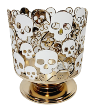 Bath & Body Works Skulls Candle Holder 3 Wick Halloween 2021 White Gold New - $19.94